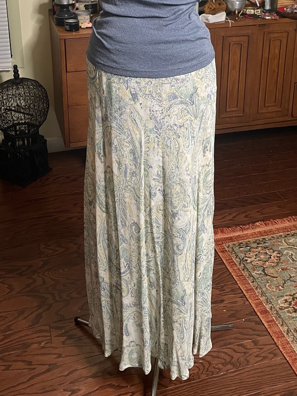 Light weight yellow and blue Paisley Maxi Skirt